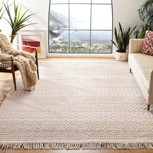Vista 22 de SAFAVIEH Natura Collection - Alfombra decorativa de 2 x 3 pies, color marfil, con flecos de lana marroquí bohemia, hecha a mano, ideal para zonas