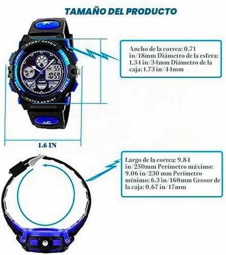 Vista 5 de PASNEW Kids Watch,Multifunction Digital Analog Watches Azul