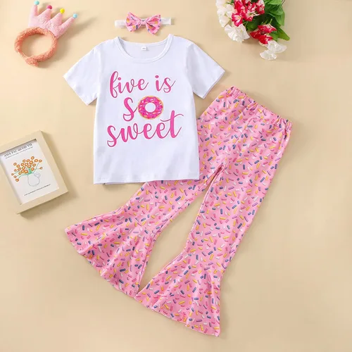 Vista 34 de Conjunto de ropa de cumpleaños para bebé niña pequeña, camiseta de manga larga, pantalones de campana, diadema
