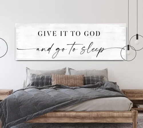 Vista 3 de NATVVA Póster de pared con texto en inglés "Give It to God and Go to Sleep", póster impreso en lienzo, impresiones artísticas, pintura, obra de arte