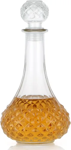 Vista 9 de MDLUU Decantador de vidrio con tapón hermético, botella de licor de 25.3 onzas líquidas para vino, whisky, brandy, vodka (flor grabada)