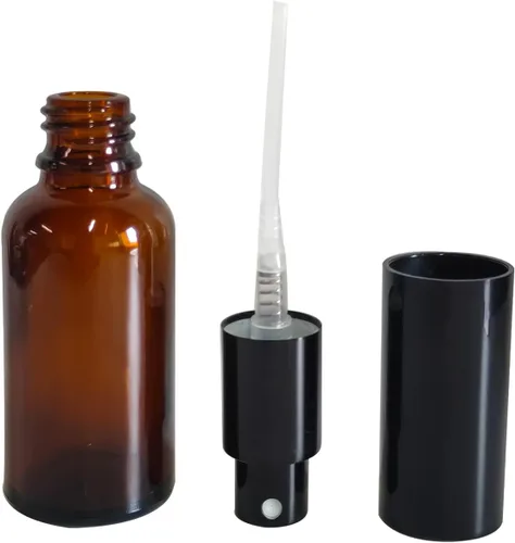 Vista 6 de Paquete de 12 aerosoles de vidrio ámbar de 1 onza para aceites esenciales, botella de spray pequeña, espray de niebla fina, pulverizador negro
