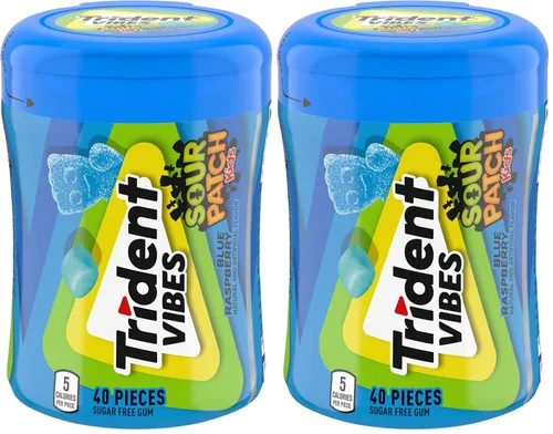 Vista 24 de Trident Vibes SOUR PATCH KIDS Redberry - Goma de mascar sin azúcar, botella de 40 piezas (paquete de 2)
