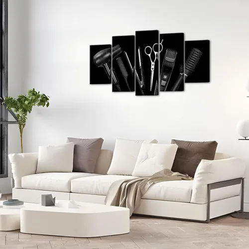 Vista 3 de YeiLnm Herramientas de corte de pelo en blanco y negro para peluquería, arte de pared, decoración de peluquería, herramientas de peluquería, imagen