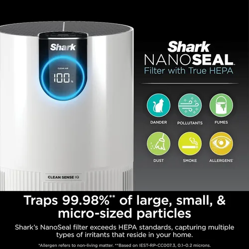 Vista 5 de Shark HP102 - Purificador de aire con Nanoseal HEPA, Cleansense IQ, bloqueo de olor, limpia hasta 500 pies cuadrados, color blanco (renovado)