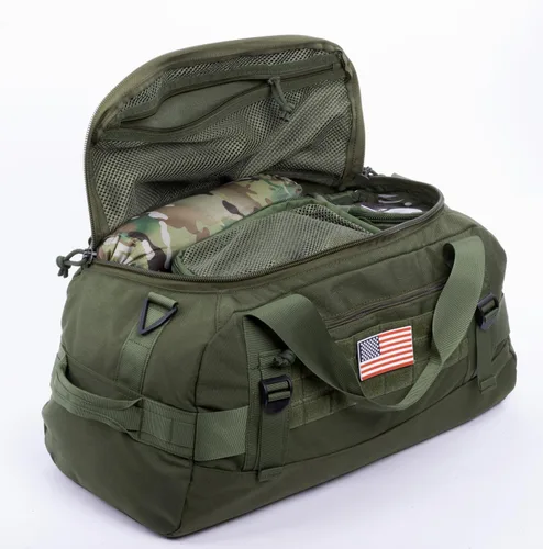 Vista 4 de Bolsa táctica MOLLE Gear Bag Carry on Travel Duffel Bag Ideal para viajes, caza, campo de tiro, aplicación de la ley, campamento. 35L, Verde oliva