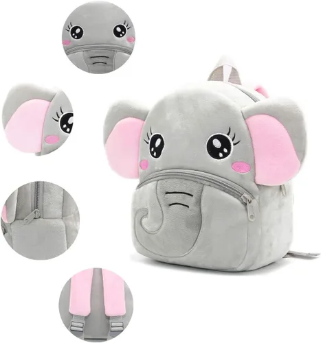 Vista 4 de Mochila con diseño de animales animal de felpa minibolsa de viaje para niño de 2-6 años Elefante gris PBK001
