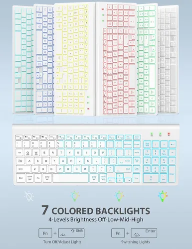 Vista 2 de SABLUTE Wireless Keyboard and Mouse Combo Backlit - Compact Quiet Keyboard with RGB Mouse, Rechargeable, Slim, Sleep Mode, Portable Cordless Set for