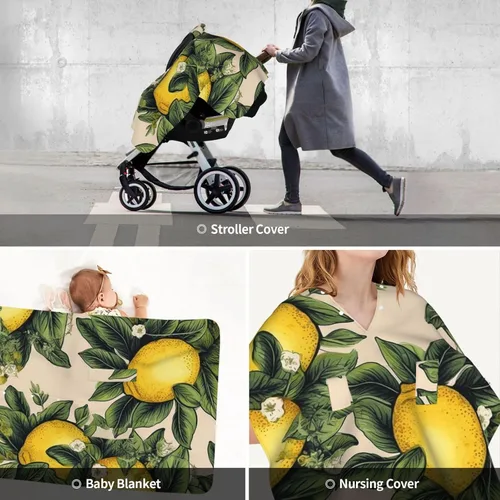 Vista 9 de Baby Car Seat Canopy Cover for Mom, Soft Breathable Nursing Breastfeeding Covers Multi Use Stroller Sun Shade Newborn Shower Gift，Lemon
