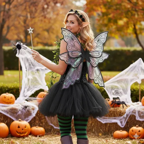 Vista 8 de Alas grandes de hadas doradas para adultos, alas transparentes y brillantes, disfraz de hada de mariposa, disfraz de Halloween, alas de ángel