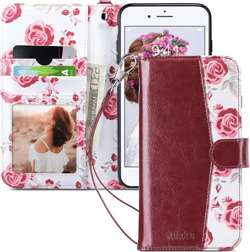 Vista 9 de ULAK - Funda tipo cartera para iPhone 8 Plus/iPhone 7 Plus, color negro Funda de piel sintética prémium con tarjetero [bloqueo RFID], función