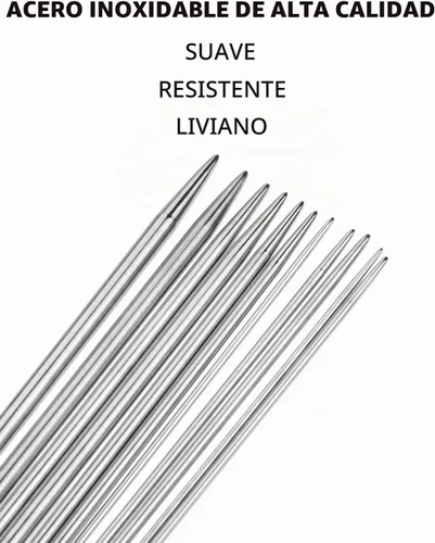 Vista 3 de 44 agujas de tejer de doble punta, 11 tamaños, 10 pulgadas, 9.8 in, agujas de tejer de acero inoxidable, juegos de herramientas de hilo