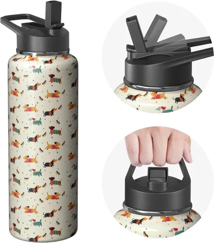 Vista 31 de Dachshund - Vaso de viaje aislado de acero inoxidable de 20 onzas con asa y pajilla, regalo para mujer, para el Día de la Madre, a prueba de fugas