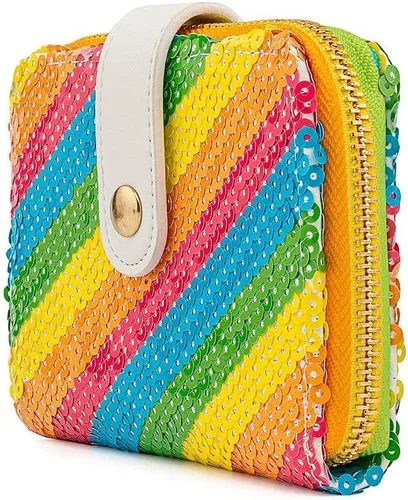 Vista 2 de Loungefly Mini billetera de lentejuelas Rainbow Minnie, Arco iris, Mini billetera de lentejuelas Rainbow Minnie