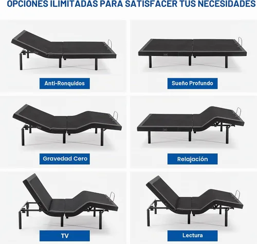Vista 4 de Lazyzizi Base de cama ajustable con 17 funciones de control, aplicación Bluetooth, doble masaje, puertos USB duales, inclinación de cabeza/pie