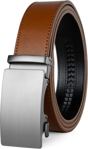 Vista 8 de Drowsmen - Cinturón de cuero para hombre con trinquete de 1 3/8 pulgadas, hebilla automática de deslizamiento con clic, ajuste ajustable para un