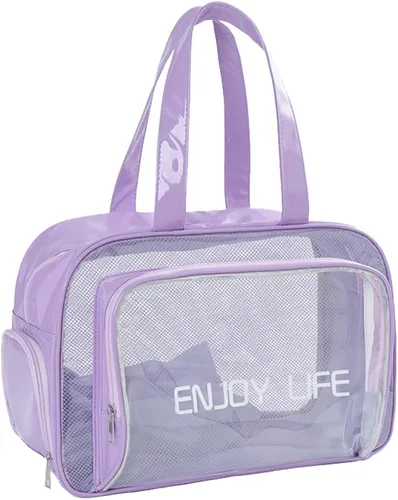 Vista 4 de Neceser de viaje, bolsa de aseo transparente con asa, bolsa de maquillaje impermeable para playa, viajes, gimnasio, Negro