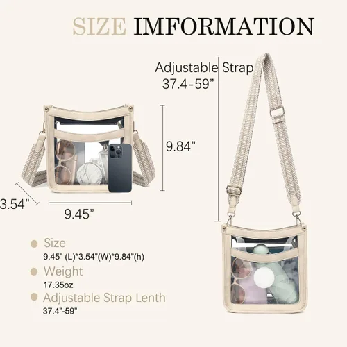 Vista 4 de LOXOMU Bolso cruzado transparente – Bolso transparente aprobado para estadios con correa de guitarra para eventos, conciertos