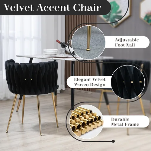 Vista 4 de Glam Style - Juego de 5 mesas de comedor para 4, mesa de comedor rectangular de vidrio templado de 71 pulgadas con base de metal dorado, sillas
