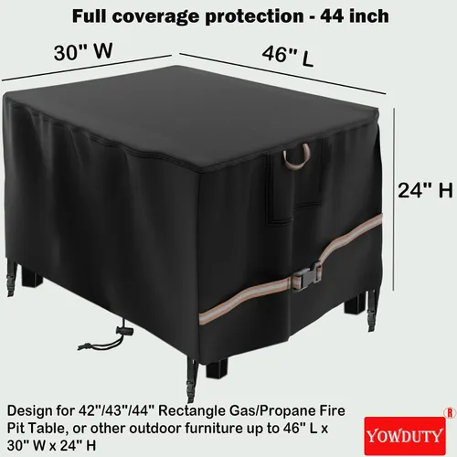 Vista 2 de Funda rectangular para mesa de fogata de gas propano de 44x28x24 pulgadas, impermeable de servicio pesado 600D, funda rectangular para chimenea