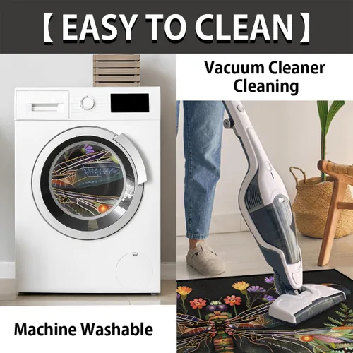 Vista 4 de Felpudo Semicircular de Animales Libélula Boho Lavable Tapete Semicírculo Antideslizante Absorbente Alfombras de Media Luna para Entrada