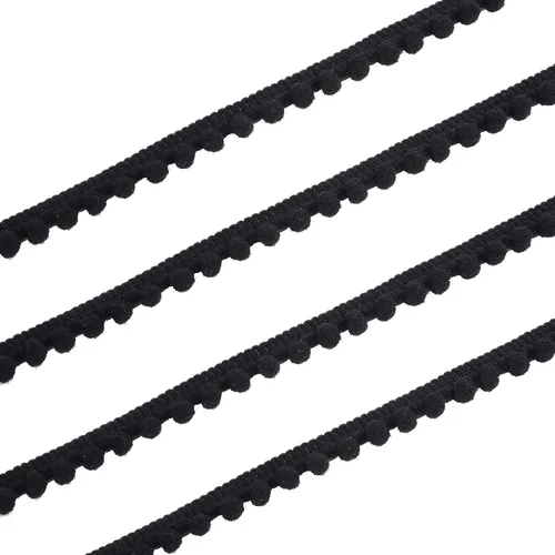 Vista 4 de Mini pompón con flecos de bola, lazo para coser, flecos, accesorio de encaje para manualidades, decoración del hogar (negro, 10 yardas)