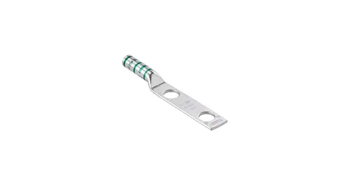Vista 3 de Panduit LCC2-38D-Q Tapón de compresión de cobre de dos agujeros, barril largo, #2 AWG, orificio para perno de 3/8 pulgadas, espaciado entre
