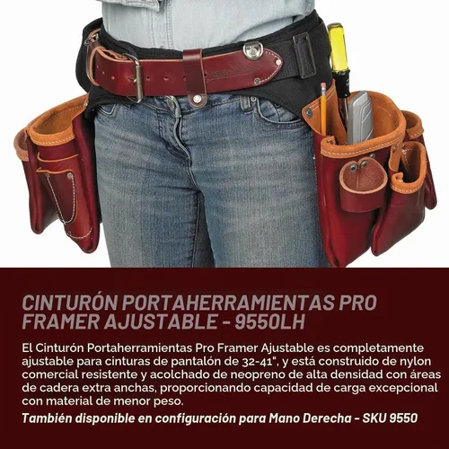 Vista 2 de Occidental Leather Cinturón de herramientas ajustable para Pro Framer – Mano izquierda – 21 bolsillos y portaherramientas – Fabricado en Estados