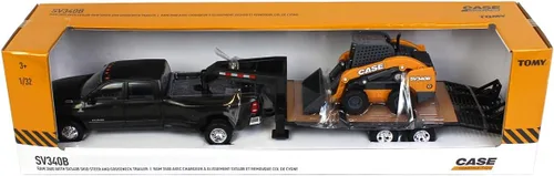 Vista 7 de Case IH 1/32 Big Farm Ram Dually Quad Cab con remolque Lowboy y cargadora Skidsteer Case SV340B 47155