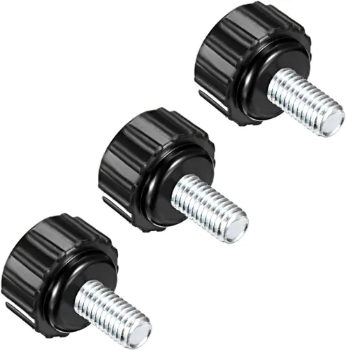 Vista 8 de Perillas de sujeción moleteadas, rosca macho M4 x 0.630 in, cabeza de 0.630 in, pomos de plástico termoestable para tornillo de pulgar negro