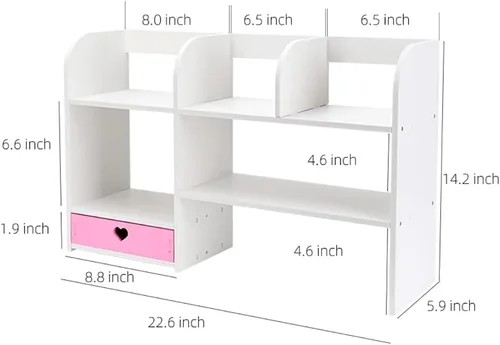 Vista 3 de Lindas estanterías para escritorio, organizador de escritorio Kawaii con cajón, organizadores de escritorio de oficina y accesorios, almacenamiento