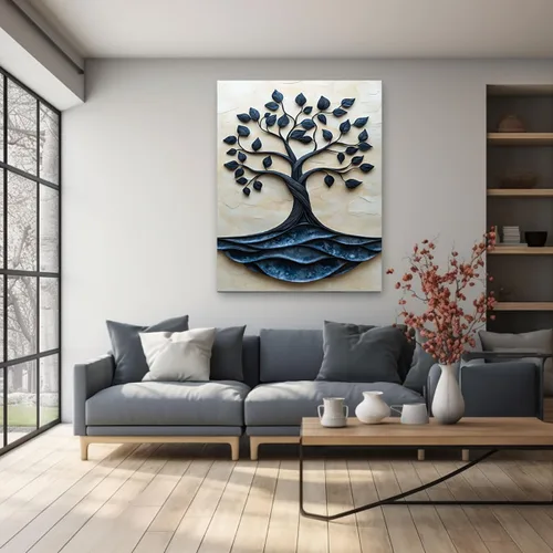 Vista 3 de VOCBAN Nature Tree of Life Abstract Pictures Canvas Painting Large Modern Canvas Wall Art Colorful Trees Living Room Wall Decor Plant Prints(black