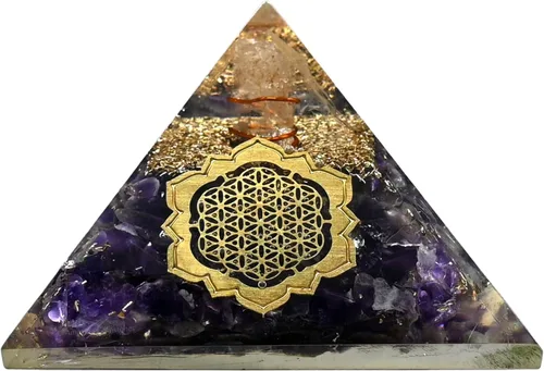 Vista 23 de Amazing Gemstone Pirámide de orgón de amatista para EMF y protección de energía negativa - Pirámide de cristal de amatista natural, Amatista