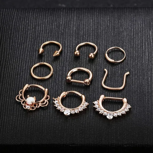 Vista 5 de Udalyn 18 piezas de acero inoxidable para septum, piercing para la nariz, cartílago, circonita cúbica, piercing corporal