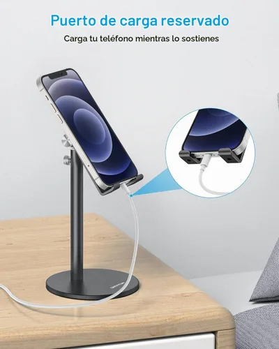 Vista 6 de Soporte para teléfono celular, OMOTON Soporte para teléfono ajustable en ángulo de altura, soporte de escritorio de aluminio para teléfono con base