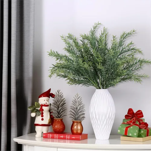 Vista 5 de EDIMENS 3 paquetes de ramas artificiales de cedro de 22.4 pulgadas, tallos sintéticos de cedro de Navidad, ramas de vegetación de hojas sintéticas