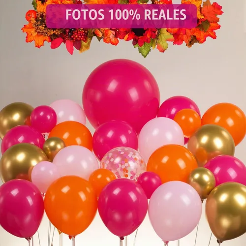 Vista 9 de Kit de guirnalda de globos de arco de globos de color rosa y naranja, globos de confeti dorado rosa intenso, globos magenta para verano tropical