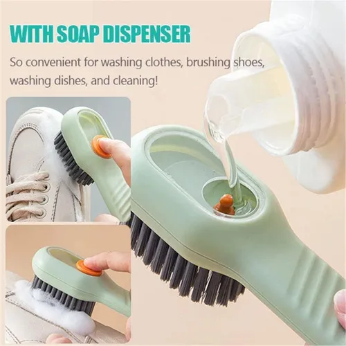 Vista 2 de Cepillo de limpieza multifunción 2 en 1, cepillo de limpieza de piel suave para añadir líquidos, cepillo multifuncional para zapatos con caja