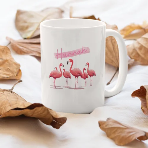 Vista 3 de Taza de flamenco personalizada 2023, Flock Of Flamingo Mug para cumpleaños de los amantes del flamenco, taza de café personalizada de flamenco