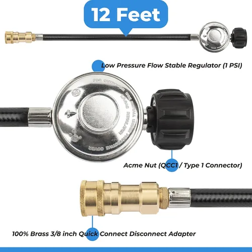 Vista 3 de F271803 - Manguera adaptadora para calentador de propano de 12 pies con regulador, para calentador Big Buddy para interiores y exteriores, conexión