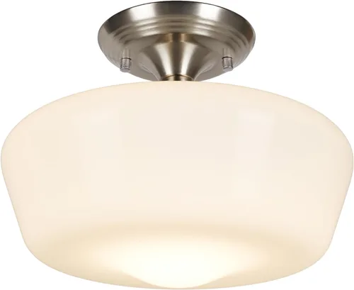 Vista 13 de Lámpara de techo estilo casa escolar semiempotrada con bombilla regulable y control remoto, lámpara de techo moderna dorada de 12" con pantalla