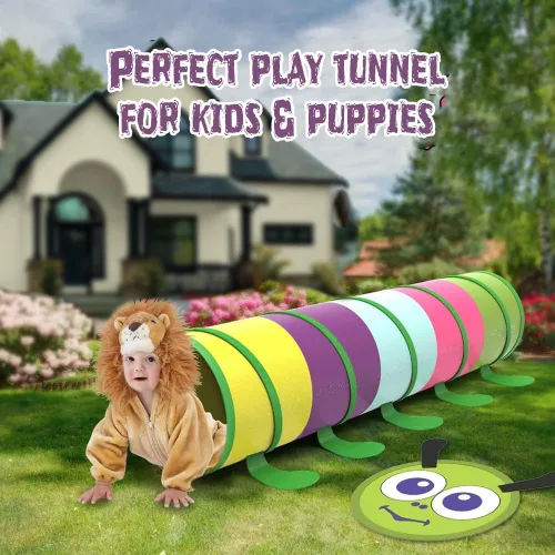 Vista 5 de WER Tienda de campaña de túnel de juego para niños, oruga, túnel emergente para niñas, niños, tubo de juguete para gatear al aire libre e
