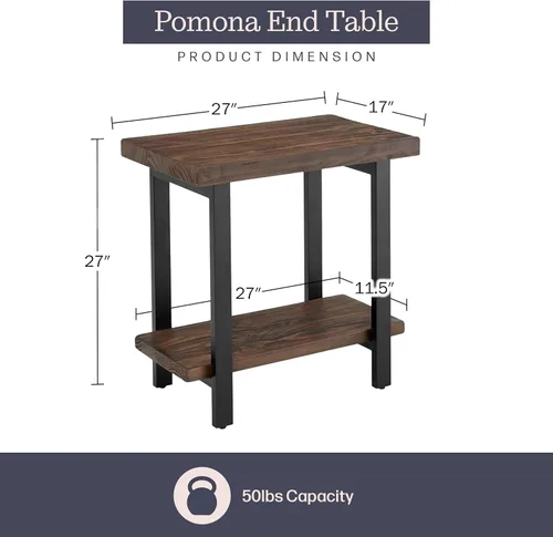 Vista 3 de Alaterre Furniture Pomona - Mesa auxiliar de madera maciza de 2 niveles con acabado natural y patas de metal, decoración moderna de granja