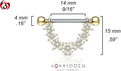 Vista 2 de Forbidden Body Jewelry Par de barras colgantes de acero quirúrgico de 916 pulgadas (0.551 in) con diseño de margaritas y flores