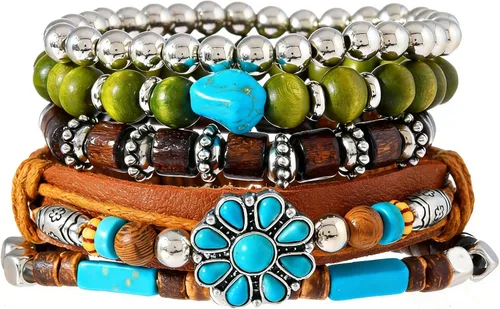 Vista 51 de Pulsera Gótica Ajustable de Cuero Trenzado Punk Multicapa de Estilo Grunge, Conjunto de Pulseras Emo con Brazalete de Metal, Envoltura