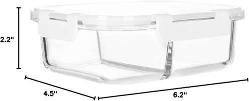 Vista 2 de M MCIRCO 1 paquete, recipientes de vidrio de 22 onzas para preparación de comidas, 2 compartimentos, cajas herméticas de vidrio Bento con tapas