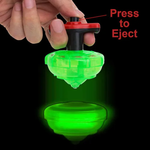 Vista 2 de Paquete de 12 tops giratorios iluminados – Tops giratorios OVNI con giroscopio, juguete LED intermitente a granel, recuerdos de fiesta novedosos