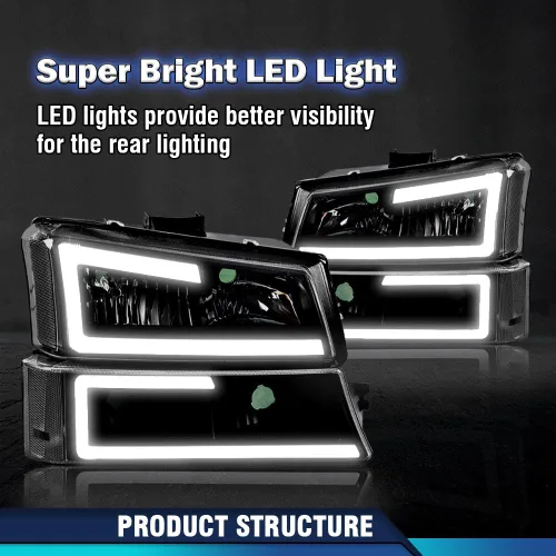 Vista 3 de PIT66 Conjunto de faros LED, compatible con Chevy Silverado 1500 2500 3500 HD modelo 2003-2006 / Avalanche 03-06 1500 2500 (solo apto sin (C LED)