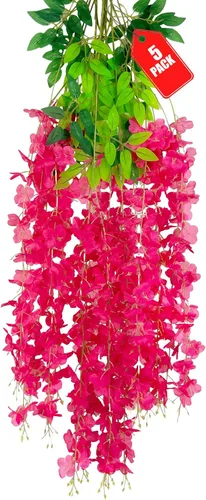 Vista 68 de Paquete de 12 flores colgantes de glicina rosa, flores colgantes falsas de 3.44 pies, guirnalda de glicina artificial para decoración de boda, telón