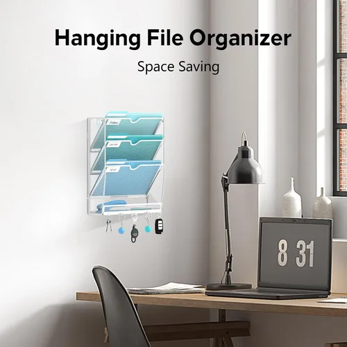 Vista 5 de Organizador de archivos de pared de 4 niveles y organizador de correo Blanco